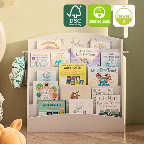 NACHES 5-Tier Kids Bookshelf - Toddler Book Display Shelves, Montessori Bookshelf for Kindergarten, Nursery, Bedrooms, Classrooms - Wooden Children Book Display (White) - color: White