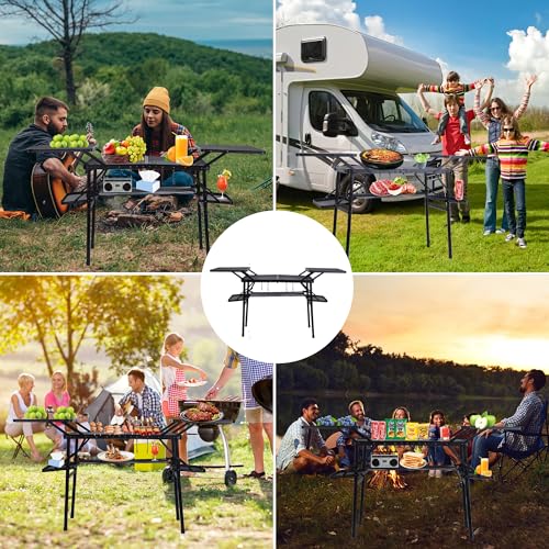 Nice C Camping Metal Table, Compact Outdoor Folding Tailgate Grill Table | Lightweight Fold-Up, 4 Side Tables, Mesh Net, BBQ, Camping, Picnic