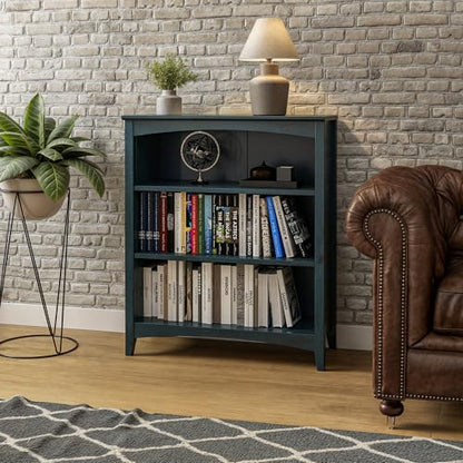 Camaflexi Shaker Style 3 Shelf Bookcase/Solid Wood / 36" High/Adjustable Shelving/Closed Back/Display Bookshelf for Living Room, Bedroom, Home and Office, Deep Ocean Blue - color: Deep Ocean Blue, size: 36"