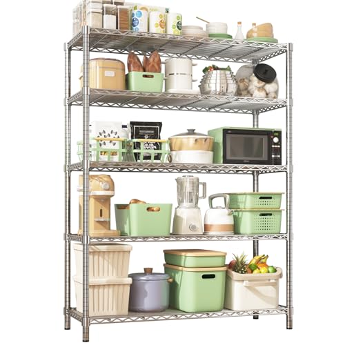 45" W x 20" D x 72" H Heavy Duty Wire Shelving Unit, 5-Tier Utility Storage Rack 2000 lbs Capacity, Adjustable Garage Shelves for Kitchen Garage Pantry, Easy Assembly - color: Chrome, size: 45" L x 20" W x 72" H