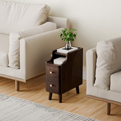 Nightstand, Pre-Assembled, 19.7“H Solid Wood Night Stand with 2 Drawers, Open Sliding Shelf, Mid Century Modern Small Bedside Table for Bedroom, Black Walnut 8" - color: Black Walnut, size: 8"