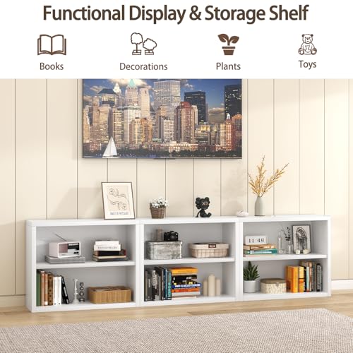 furtble 2-Tier Bookshelf, 24.5''H Wood Bookcase with Closed Back, Sturdy Modern Display Storage Shelf for Living Room, Home Office, or Study, White - size: 2-Tier-30.7W
