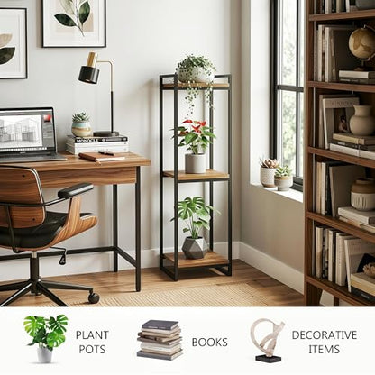 45" Tall Indoor Plant Stand, 3-Tier Flower Pot Rack, Rustic Brown | Modern Minimalist Look, Wood Finish, for Living Room, Bedroom, Balcony, Space-Saving, Sturdy Metal Frame