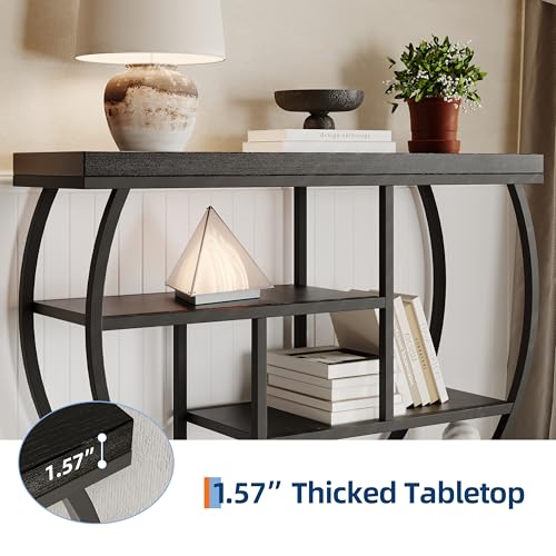 Garvee Entryway Table with Storage, Industrial 4-Tier Narrow Console Table Behind Couch with Half-Circle Base & Storage Shelves for Living Room, Hallway, Foyer - color: Black