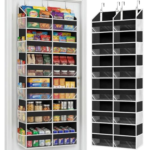 Over The Door Organizer 6 Tiers, Extra Large Behind Door Storage of 12 Compartments, 80 lbs Weight Capacity Hanging Storage Organizer with Clear Window Kids Toys, Shoes, Diapers, Room Storage,Black - color: Black, size: 6 Tiers