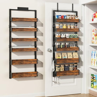 Over the Door Pantry Organizer: Storage and Pantry Organization with Hanging Basket - 6-Tier Metal Spice Rack Adjustable Shelves for Kitchen Laundry Room Bedroom & Bathroom Black - size: 6-Tier