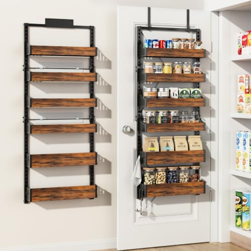 Over the Door Pantry Organizer: Storage and Pantry Organization with Hanging Basket - 6-Tier Metal Spice Rack Adjustable Shelves for Kitchen Laundry Room Bedroom & Bathroom Black - size: 6-Tier