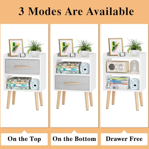 White Nightstand with Drawer, Small Wood Bedside Table, Kids Nightstand | Mid Century Modern Nightstand, Small Bedside Table for Bedroom, Kids Room & Small Spaces.