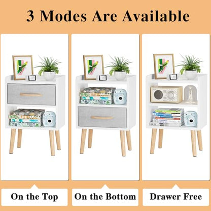 White Nightstand with Drawer, Small Wood Bedside Table, Kids Nightstand | Mid Century Modern Nightstand, Small Bedside Table for Bedroom, Kids Room & Small Spaces.