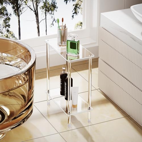 Clear Acrylic Narrow Side Table Set of 2 for Small Spaces, 15.75" L x 7.87" W x 19.82" H, 2 Tier Rectangle Slim End Table Nightstand, Small Bedside Table for Bedroom, Bathroom, Living Room - size: 2 Tier Rectangle 2-Pack