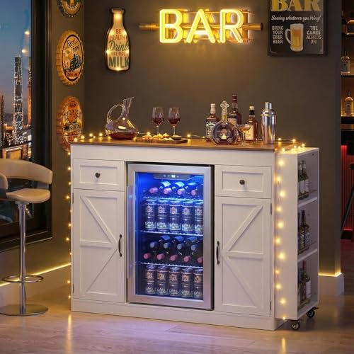 ARTETHYS 48”- 80” Extendable Kitchen Island with Fridge Storage for Kitchen | White Expanded Kitchen Counter with Compartment & Drawers, Sideboard Buffet Table with Cabinet and Side Rack - color: White