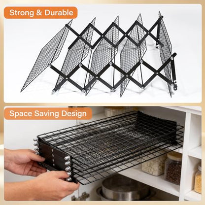 5 Tier Upgraded Collapsible Cooling Rack with Adjustable 3 Setting Design, Stackable Baking Rack with Clean Brush, Roasting Cooking Drying Wire Cooling Rack for Cookies Baking Roasting ＆ Grilling - color: Black