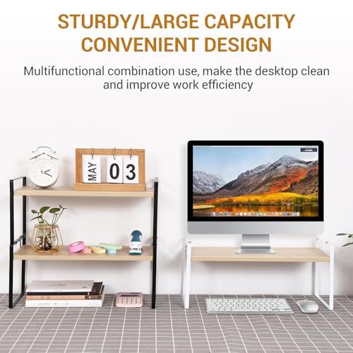 YGYQZ Desk Shelf Organizer for Top of Desk, 1-Tier Desktop Bookshelf, White & Wood - color: 1-tier White/Wood