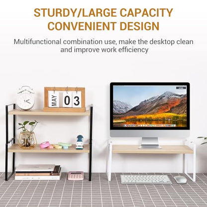 YGYQZ Desk Shelf Organizer for Top of Desk, 1-Tier Desktop Bookshelf, White & Wood - color: 1-tier White/Wood