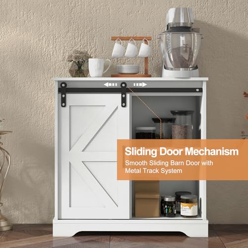 Panana Sliding Barn Door Buffet Sideboard Storage Cabinet Coffee Bar Kitchen Farmhouse Style (White) - color: White