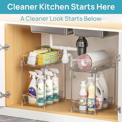 Vtopmart 4 Pack Higher Bathroom Under Sink Plastic Pull-Out Organizer (S-Higher) - color: Transparent, size: S-Higher (4 Pack)