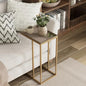 Farmhouse C Shaped End Table with Distressed Wood & Metal Woven Tray Top, Modern Slim Snack Side Table with Metal Base, Gold - color: Gold, style: Metal Woven