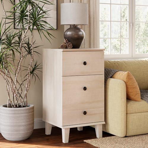 Modern Nightstand with Charging Station Set of 2 Drawer and Storage Cabinet End Table with Wood Leg for Bedroom Natural Wood Grain Beige - color: Beige Oak