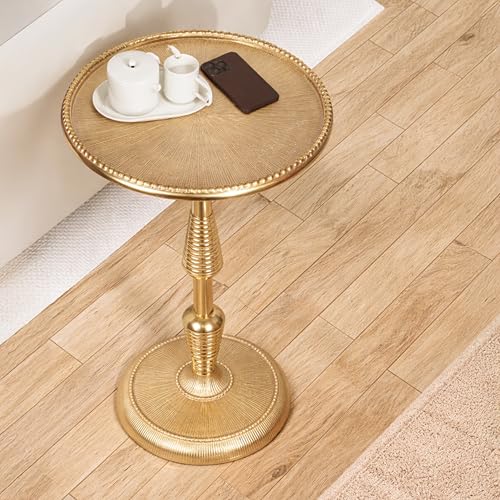 CLEENTABLE Modern Round Gold End Table - 15" Width x 21" Height Metal Side Table for Living Room, Bedroom & Small Spaces - Luxury Gold Finish Accent Table - color: Gold, size: 15" x 21" - Inch