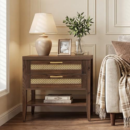 SICOTAS Night Stand Set 2,Rustic Nightstand Set of 2 with Drawer and Shelf | Large Bedside Table for Bedroom, Mid Century Modern Nightstand, 25.7" Tall Side End Table, Espresso Walnut, 2 Pieces - color: Espresso Walnut, size: 2 Pieces