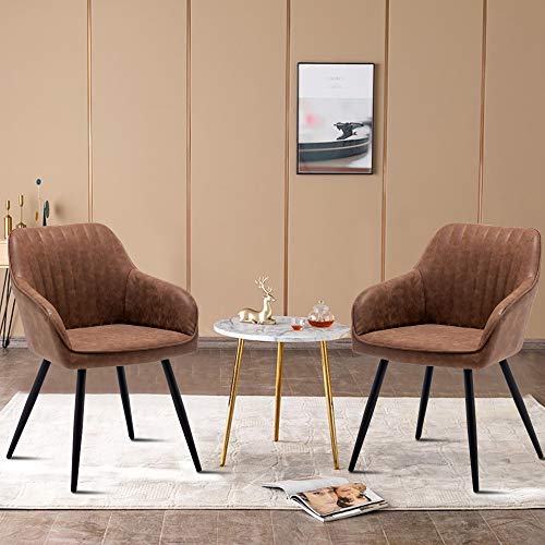 annjoe Faux Leather Accent Arm Chairs for Living Room Leisures/ Upholstered Chair with Metal Legs Set of 2 for Home Kitchen Office Bistro Cafe, Brown - color: Brown