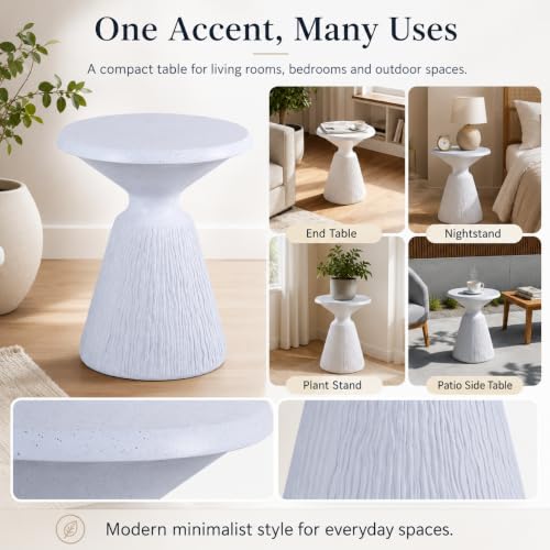 Stone Side Table,Round Faux Marble Side Table,Modern Small Stone End Table for Balcony (White-16.7"-3) - color: White-16.7"-3
