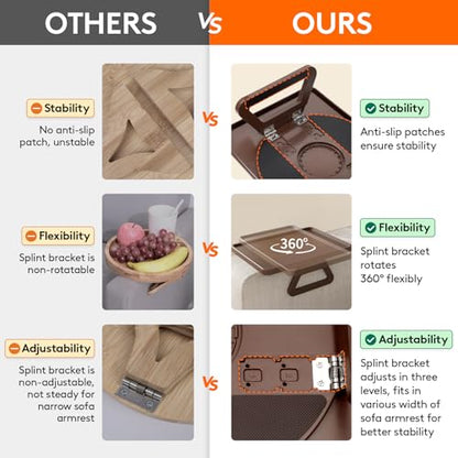 Lifewit Plastic Rotating Couch Armrest Table, Adjustable Sofa Arm Clip Holder Tray for Snack/Fast Food/Fruit/Drink, Large Foldable Stable Sofa Table with Reinforced Clamp, Brown - color: Brown