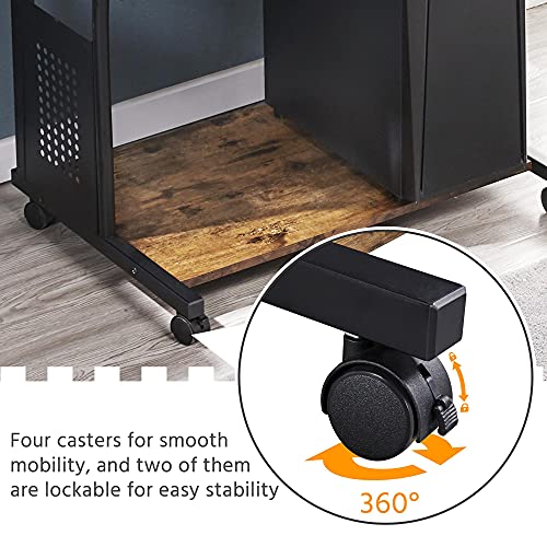 Topeakmart 2-Tier Rolling Desk with Printer Shelf & Keyboard Tray, Rustic Brown - color: Rustic Brown