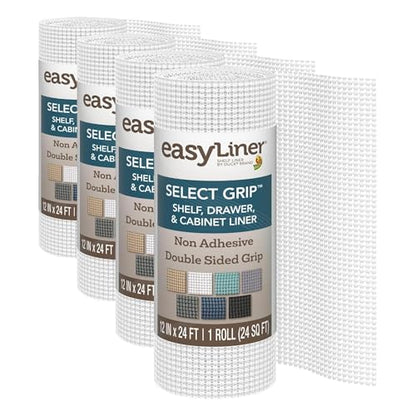 EasyLiner Select Grip Shelf Liner - Easy to Install & Cut to Fit - Non Slip, Non Adhesive, Drawer Shelf & Cabinet Liner for Kitchen, Bathroom, Pantry Cupboards - 12in. x 24ft. - White |(Pack of 4) - color: White, size: 12"W x 24"L (Pack of 4)