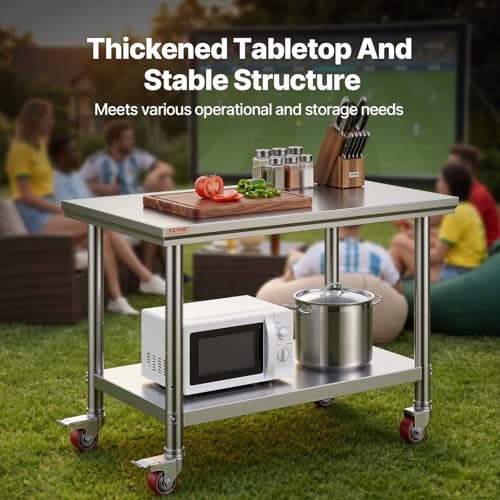 Vevor Mophorn Stainless Steel Work Table 36x24 Inch with 4 Wheels, Casters Heavy Duty Food Prep Worktable for Commercial Kitchen Restaurant, Silver | with 4 Wheels, for Commercial Kitchen Restaurant, Silver - size: 24 x 36 x 32 Inch, style: With Caster