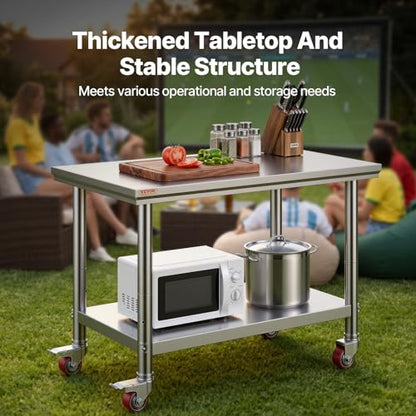 Vevor Mophorn Stainless Steel Work Table 36x24 Inch with 4 Wheels, Casters Heavy Duty Food Prep Worktable for Commercial Kitchen Restaurant, Silver | with 4 Wheels, for Commercial Kitchen Restaurant, Silver - size: 24 x 36 x 32 Inch, style: With Caster