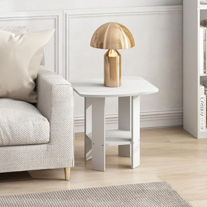 Furinno Simple Design Side Table Set of 2, 2-Tier Modern End Table with Soft Edges, Open Shelves Night Stand, Bedside Table, for Living Room, Bedroom, White - color: White, size: 2-Pack, 2 Tiers, Standard Leg