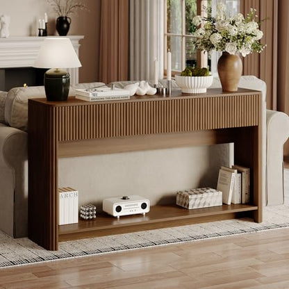 47.2" Fluted Entryway Table with Drawers, Entryway Console Table with Storage, Wooden Sofa Table, Modern Entry Table, Foyer Table for Hallway, Living Room (Walnut)