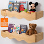 Ovalo Nursery Book Shelves Set of 2 - Solid Pine Wood Nursery Bookshelf, Floating Nursery Shelves for Wall, Wall Bookshelf for Kids Room, No-Assembly Wall Mounted Baby Book Shelf. (Natural Wood) - color: Natural Wood