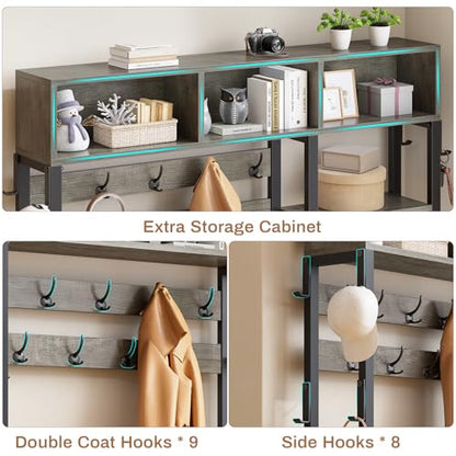 Itaar Hall Tree with Bench and Shoe Storage, 7-in-1 Entryway Bench with Coat Rack, 3 Storage Cubbies, 3 Open Shelves, 17 Coat Hooks, 2 Fabric Drawers (Oak Grey) - color: Oak Grey