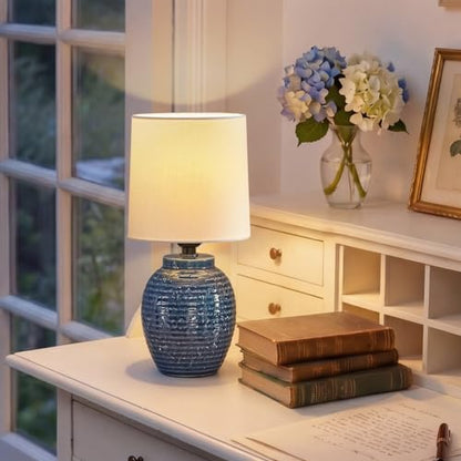 EJIAXIN Small Bedside Lamps -13.75" Farmhouse Table Lamps - Classic Ceramic Table Lamp for Bedroom, Living Room, Nightstand, Office, Side Desk Lamp, End Table - style: Coastal