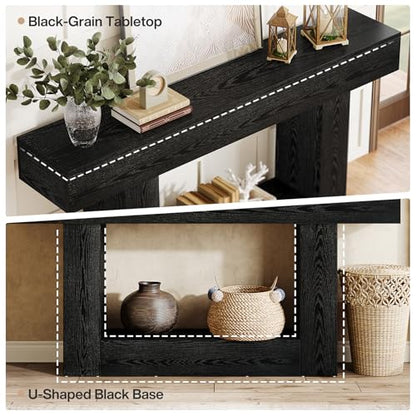 Tribesigns 63-Inch Long Console Table, 2-Tier Entryway Table Sofa Table with Storage, Farmhouse Wood Behind Couch Table for Living Room, Hallway, Black - color: Black