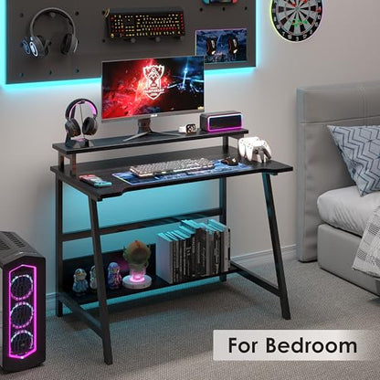 ALISENED 31.5 Inch Small Office Desk with Storage, Small Desk for Small Spaces, Compact Home Office Desk, Mini Study Desk for Bedroom, Black - color: Black