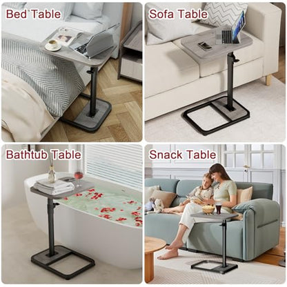 GOYLSER C Shaped End Table for Couch, Height Adjustable Living Room Rotating Couch Tray Tables Sofa Table Tv Trays for Bedroom, Swivel Wooden Side Table for Small Space, Grey - color: Grey, style: Standard C Table