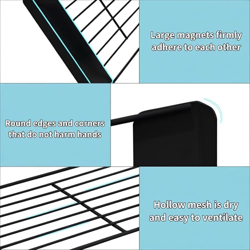 LEQ Clothes Drying Rack Magnetic Folding Shelf for Clothes and Towels, Magnet Rack Mount on Washing Machine Fridge, Durable Folding Rack for Laundry Room Bathroom Kitchen,Black - color: Black
