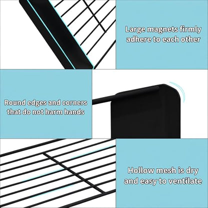 LEQ Clothes Drying Rack Magnetic Folding Shelf for Clothes and Towels, Magnet Rack Mount on Washing Machine Fridge, Durable Folding Rack for Laundry Room Bathroom Kitchen,Black - color: Black