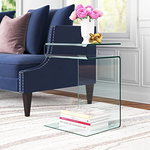 Glass Nightstand,Side Table,S-Shaped End Table for Living Room,Bedside Table for Bedroom (Clear) - color: Clear