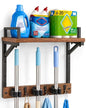 Lorbro Broom Holder Wall Mount with Cleaning Supplies Storage, Heavy Duty | 3 in 1 Broom and Mop Organizer Wall Hanging, Wooden Mop Organizer Hanger, Storage Shelves for Laundry Room, Garage - size: Medium