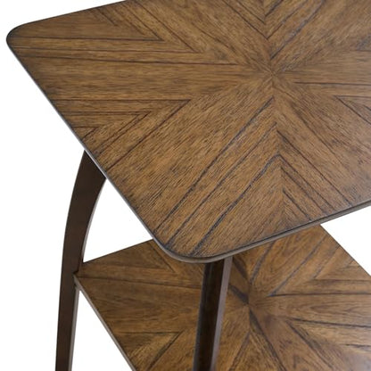 Sandstone Home LAX Mid-Century Modern Square End Table with Starburst Top – 18” Accent Table with Shelf, Warm Nutmeg Brown and Espresso Finish Retro Side Table or Nightstand for Living Room or Bedroom - color: Warm Nutmeg Brown and Espresso
