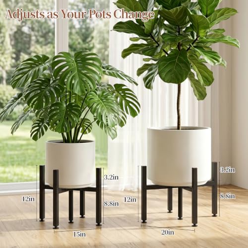 LUBORN Plant Stand Indoor Outdoor, 2 Pack Adjustable Plant Stands Fit for 15–20-Inch Large Plants, Mid-Century Metal Planter Stand, Heavy-Duty Single Modern Plant Holder for Living room, Patio - size: 15''-20'' 2P