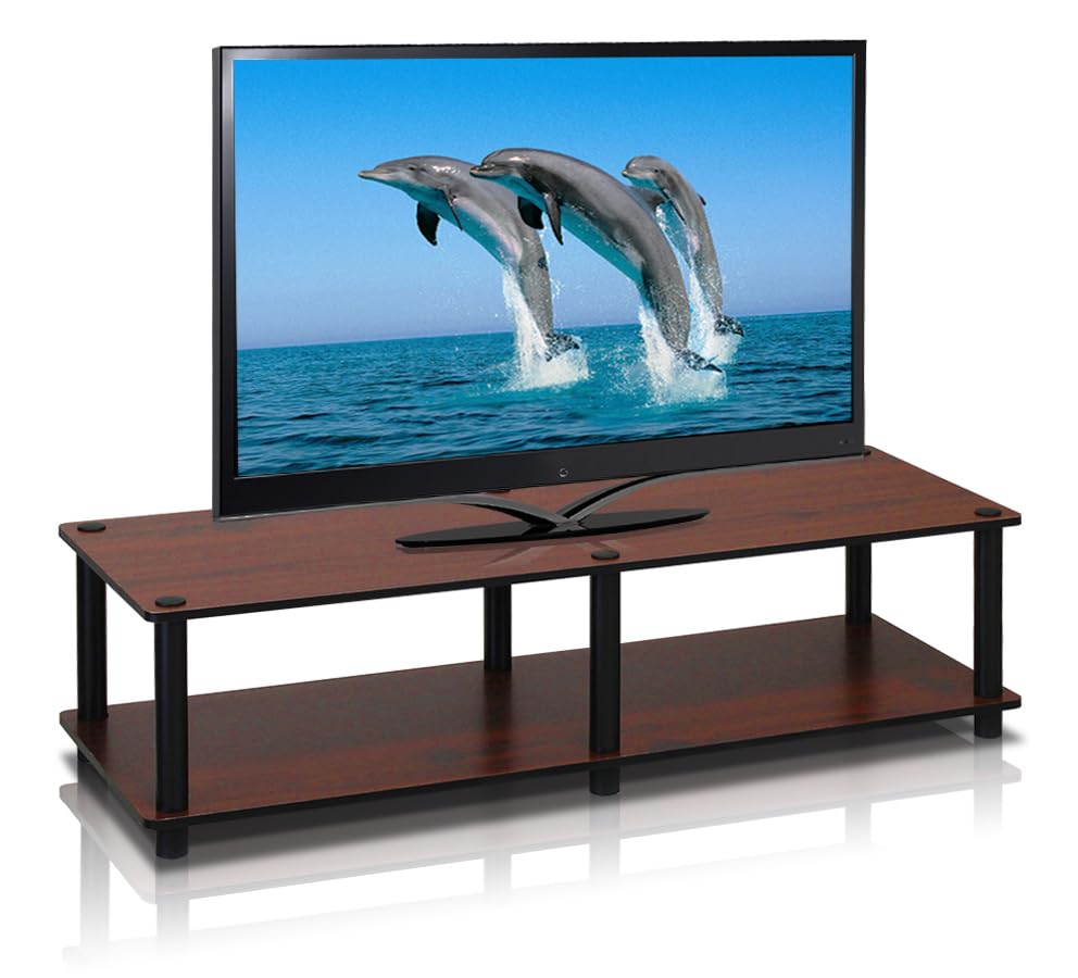 Furinno Just No Tools Dark Cherry Wide Television Stand with Black Tube, Dark Cherry/Black, Wide 41.3"(W)x10.9"(H)x15.6"(D) - color: Dark Cherry/Black, size: Wide 41.3"(W)x10.9"(H)x15.6"(D)