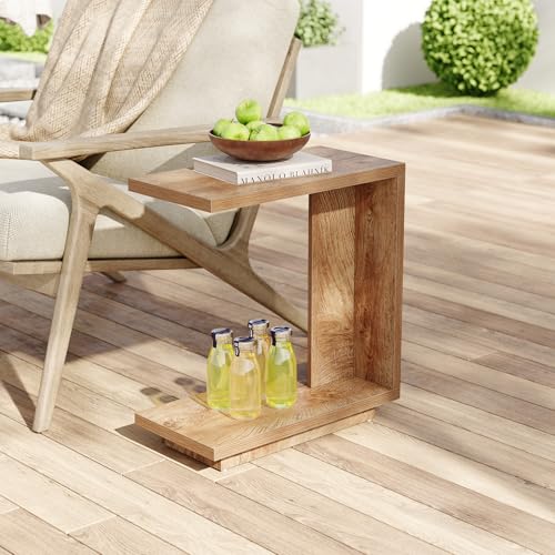 LITTLE TREE C-Shaped Side Table, Narrow 2-Tier End Table for Living Room, Couch, Bedroom, Bedside, Nightstand, Brown - size: 1