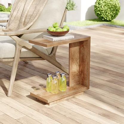 LITTLE TREE C-Shaped Side Table, Narrow 2-Tier End Table for Living Room, Couch, Bedroom, Bedside, Nightstand, Brown - size: 1