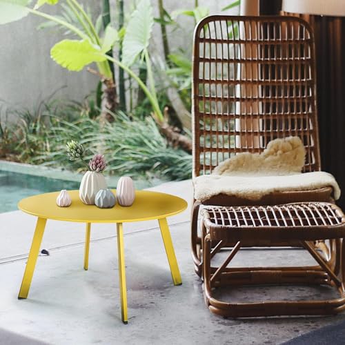 Grand Patio Round Steel Patio Coffee Table, Weather Resistant Outdoor Large Side Table, Yellow… - color: Yellow, style: 1 PC