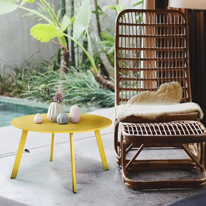 Grand Patio Round Steel Patio Coffee Table, Weather Resistant Outdoor Large Side Table, Yellow… - color: Yellow, style: 1 PC